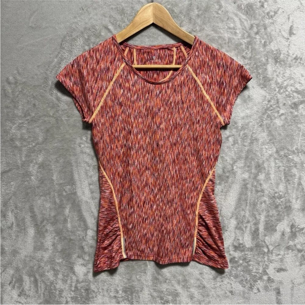 Athleta  Pop Space Dye Short Sleeve Top Size XS Rear Zip Pocket Work Out Apparel